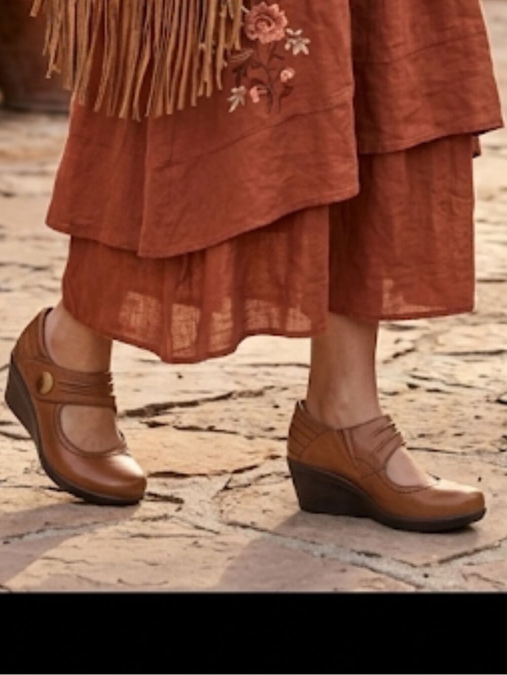 Earth Heron Almond Brown Leather Mary Jane Wedge Shoes Sz 9 NWOT